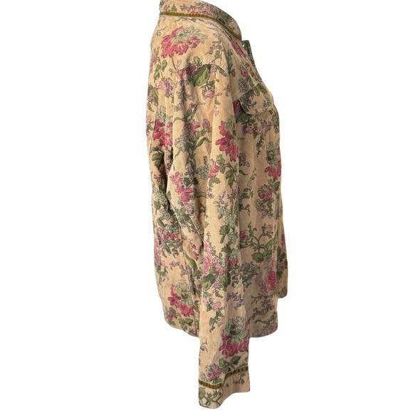 Vintage United Apparel Women Brown Floral Corduroy Shacket XL Rustic Cottagecore - Picture 3 of 9